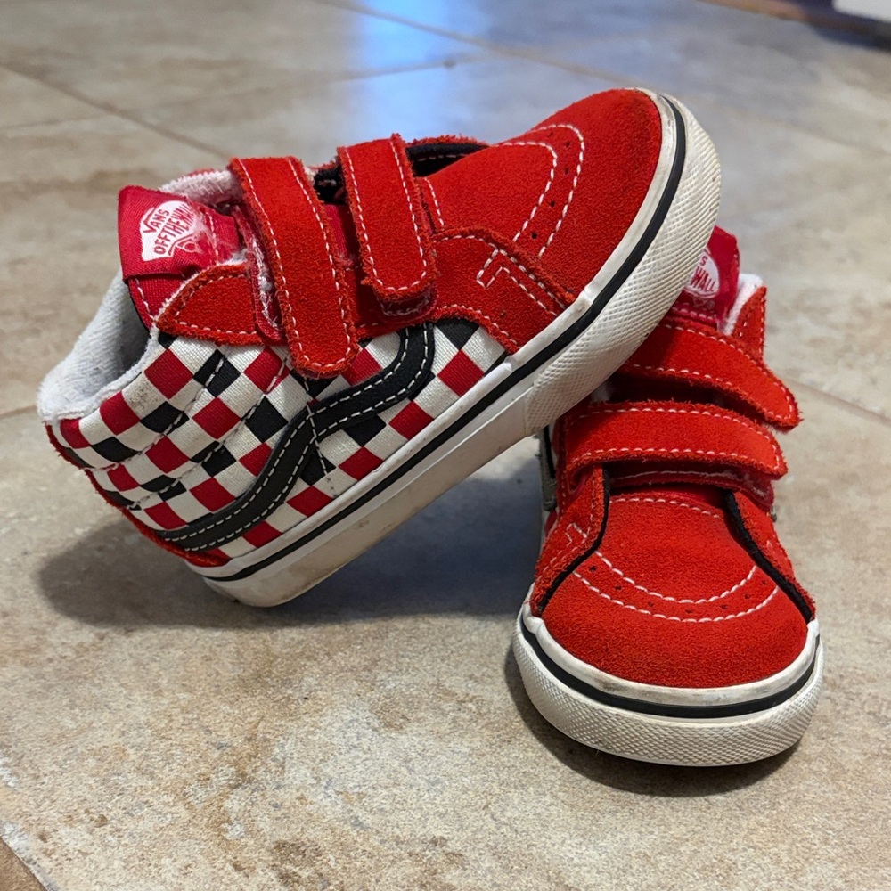 Vans Kids Red and Black Checkerboard Sneakers